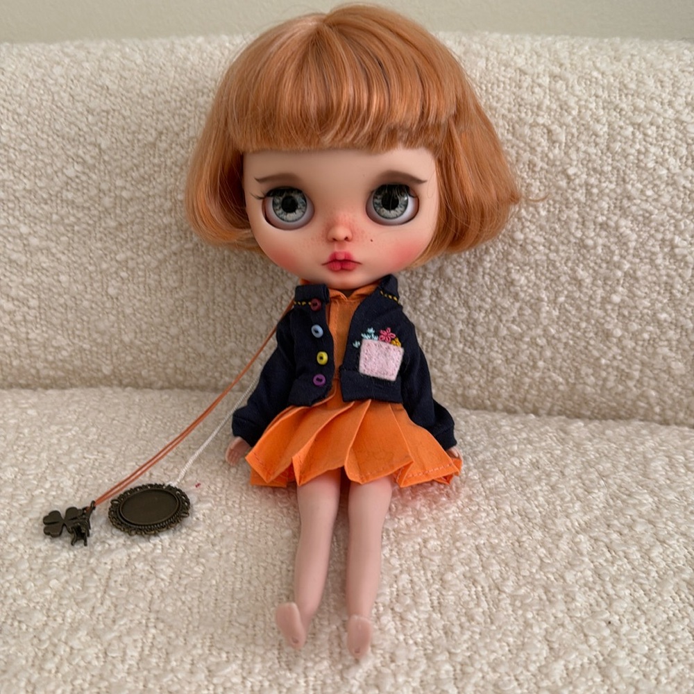 Orange and Navy Doll with Embroidered Jacket